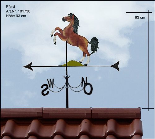 aufsteigendes pferd als wetterfahne aus Edelstahl mit windrichtungsanzeige